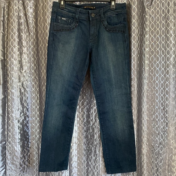 Vertigo Paris Glam Rhinestone Embellished Straight Leg Jeans in Dark Blue Sz 30 - Picture 2 of 7